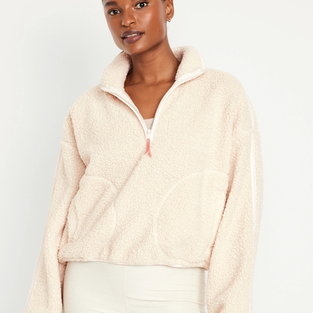 Old Navy Women’s Plus Cropped Sherpa 1/4-Zip Pullover wish Bone (Cream)